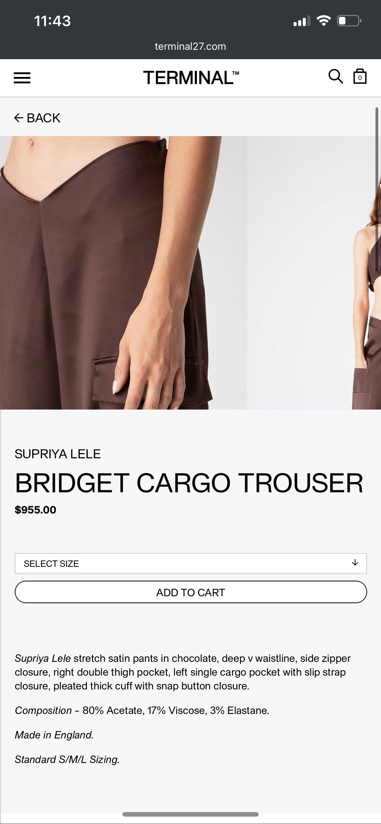 Other $955 NWT SUPRIYA LELE BRIDGET CARGO TROUSER Size 27" / US 4 / IT 40 - 5 Thumbnail