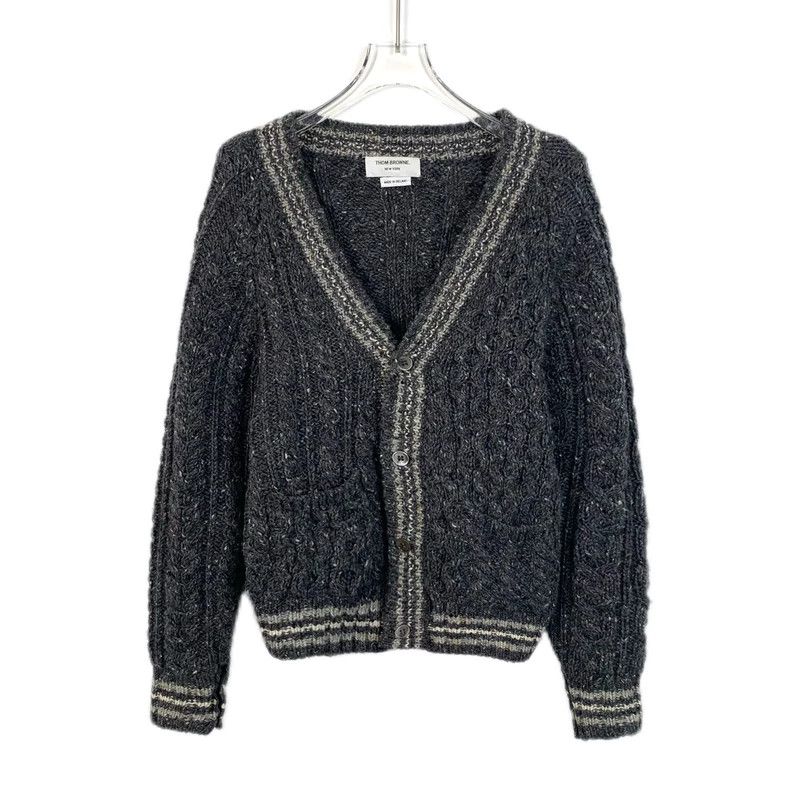Thom Browne Dark Gray Striped Wool Cardigan - dmc