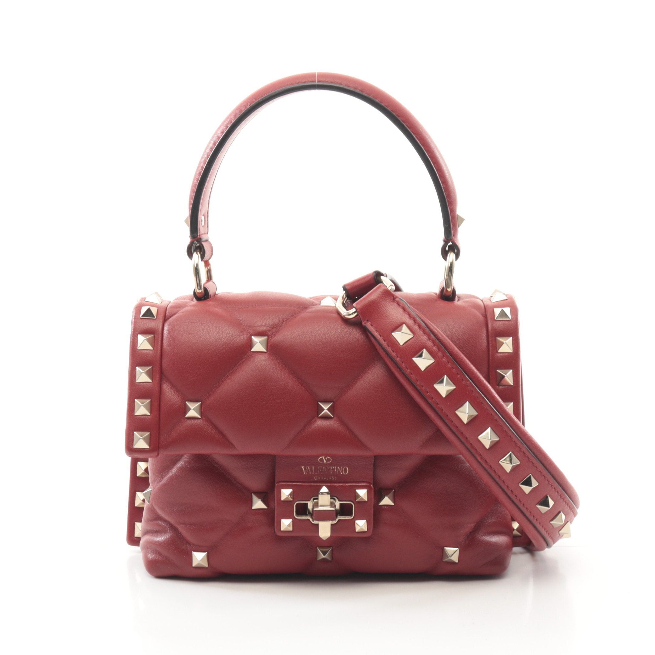 Valentino Valentino Rockstud Handbag Leather Burgundy Size ONE SIZE - 1 Thumbnail
