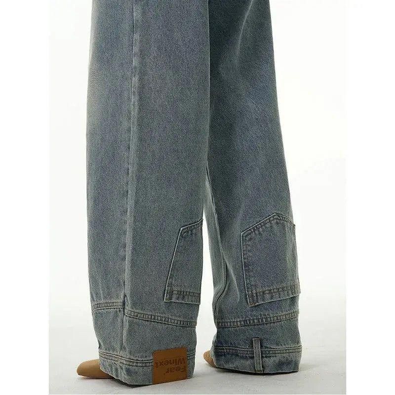 Distressed Loose Straight Wide Leg Blue Denim Jeans