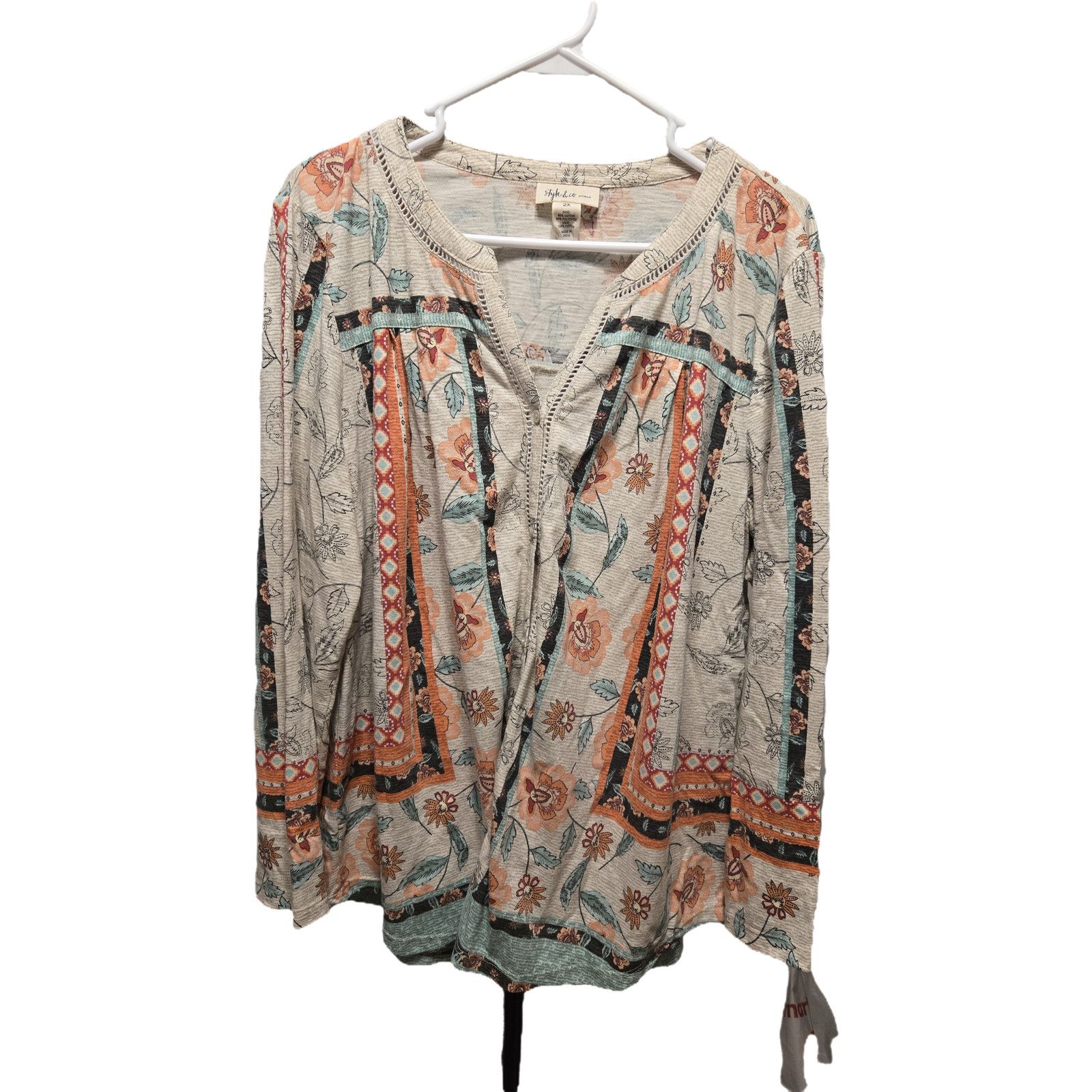 Style & Co Style & Co Woman 2X Boho Floral Button Front Top Ladder Lace Size XXL / US 16-18 / IT 52-54 - 2 Thumbnail