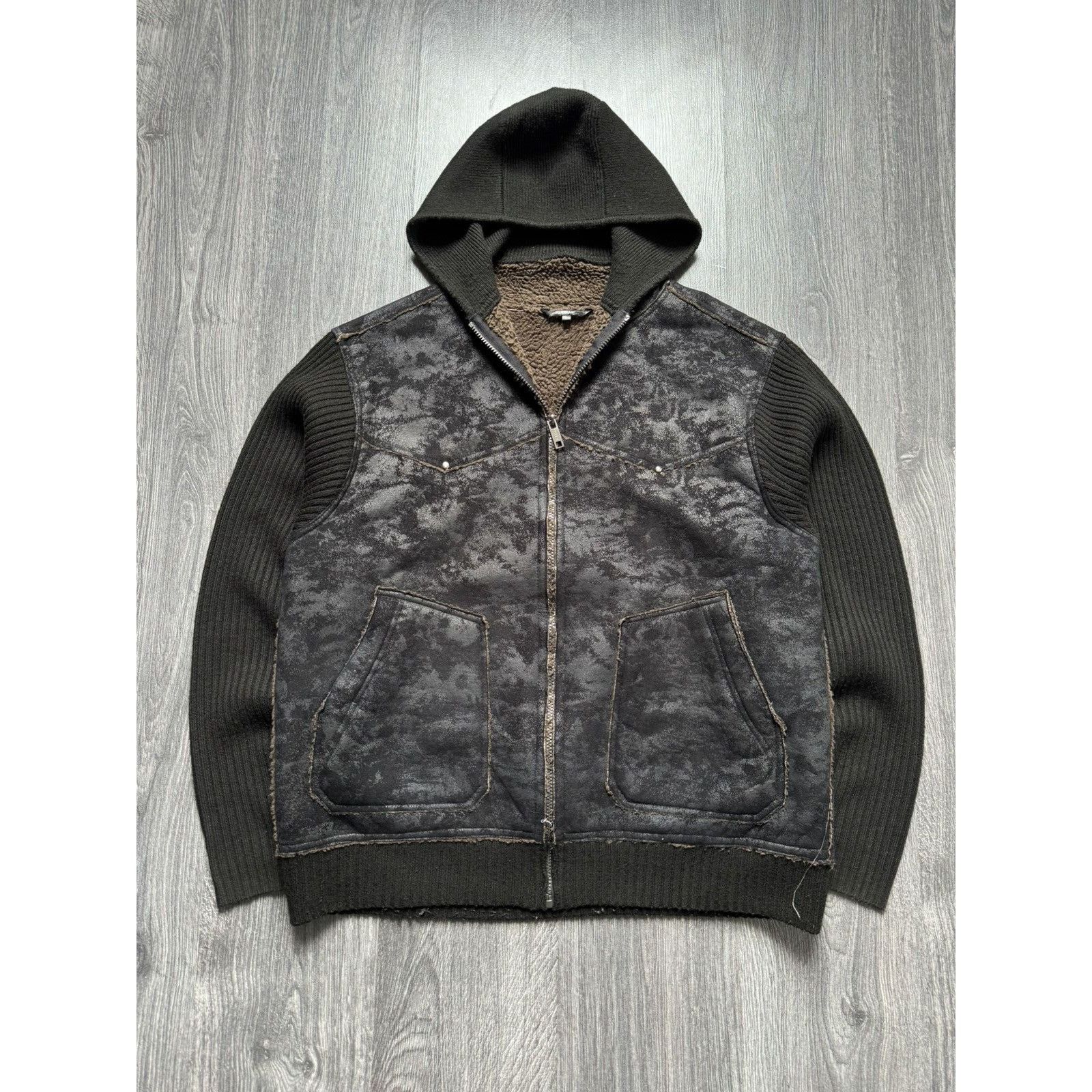 Japanese Brand × Vintage Y2K Avantgarde Zip Washed Sherpa Hoodie Balenciaga Style Size US XL / EU 56 / 4 - 1 Thumbnail