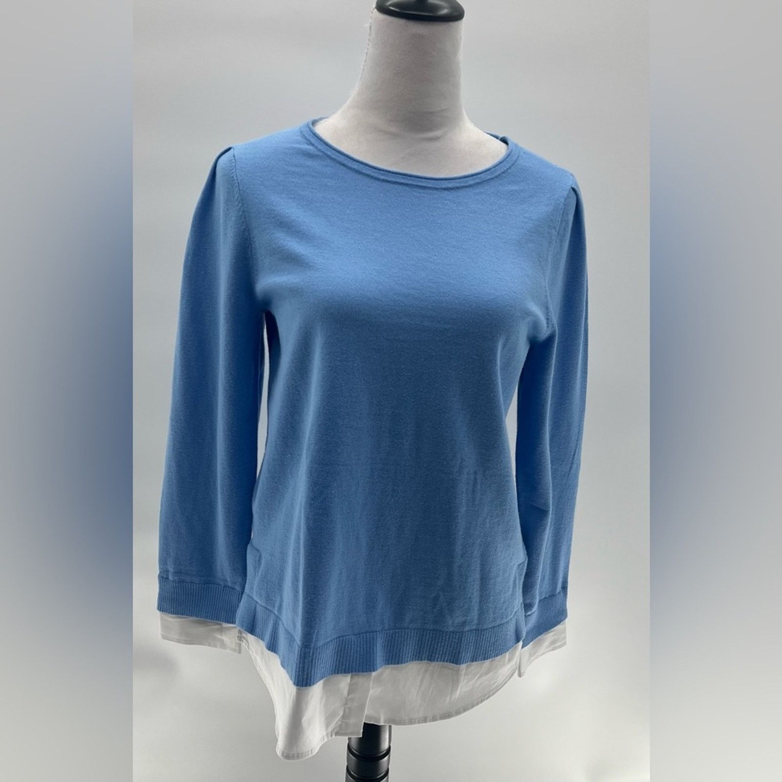Chicos Chico's Woven Shirt Detail Knit Sweater Sz 0 (S) Size S / US 4 / IT 40 - 5 Thumbnail
