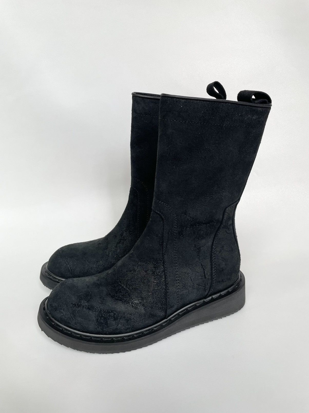 Rick Owens Black Crust Leather 'Mohawk' Combat Boots Size US 7 / IT 37 - 14 Thumbnail