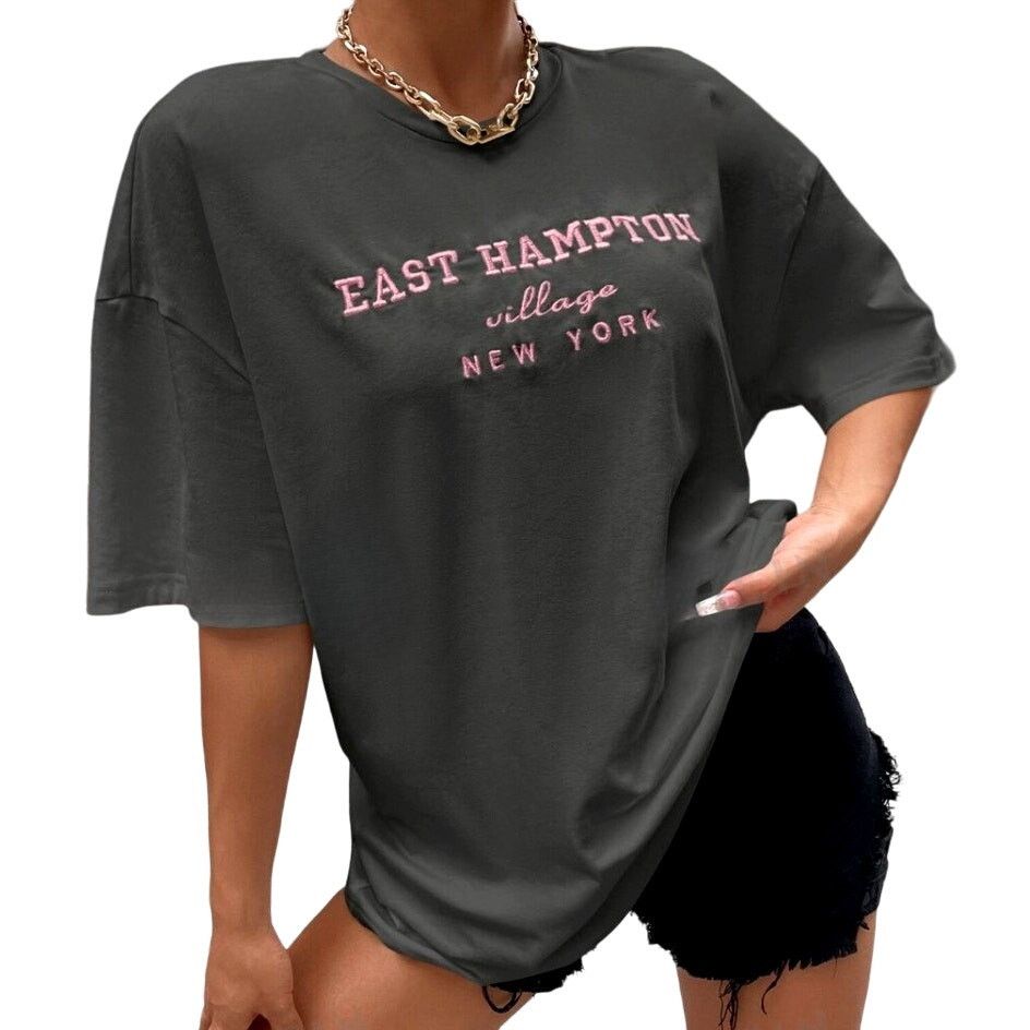 Shein Embroidered East Hampton T-Shirt in Gray, Size M Size M / US 6-8 / IT 42-44 - 1 Preview