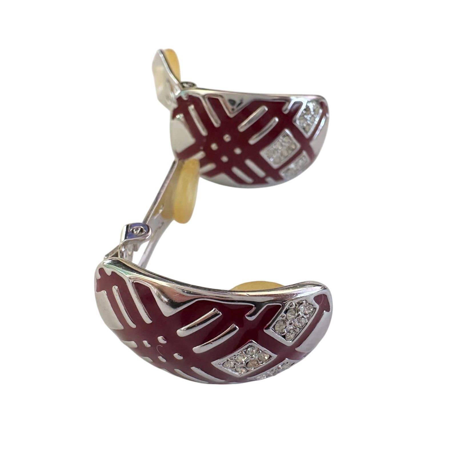 Burberry Burberry Silver and Maroon Nova Check Clip On Earrings Size ONE SIZE - 10 Thumbnail