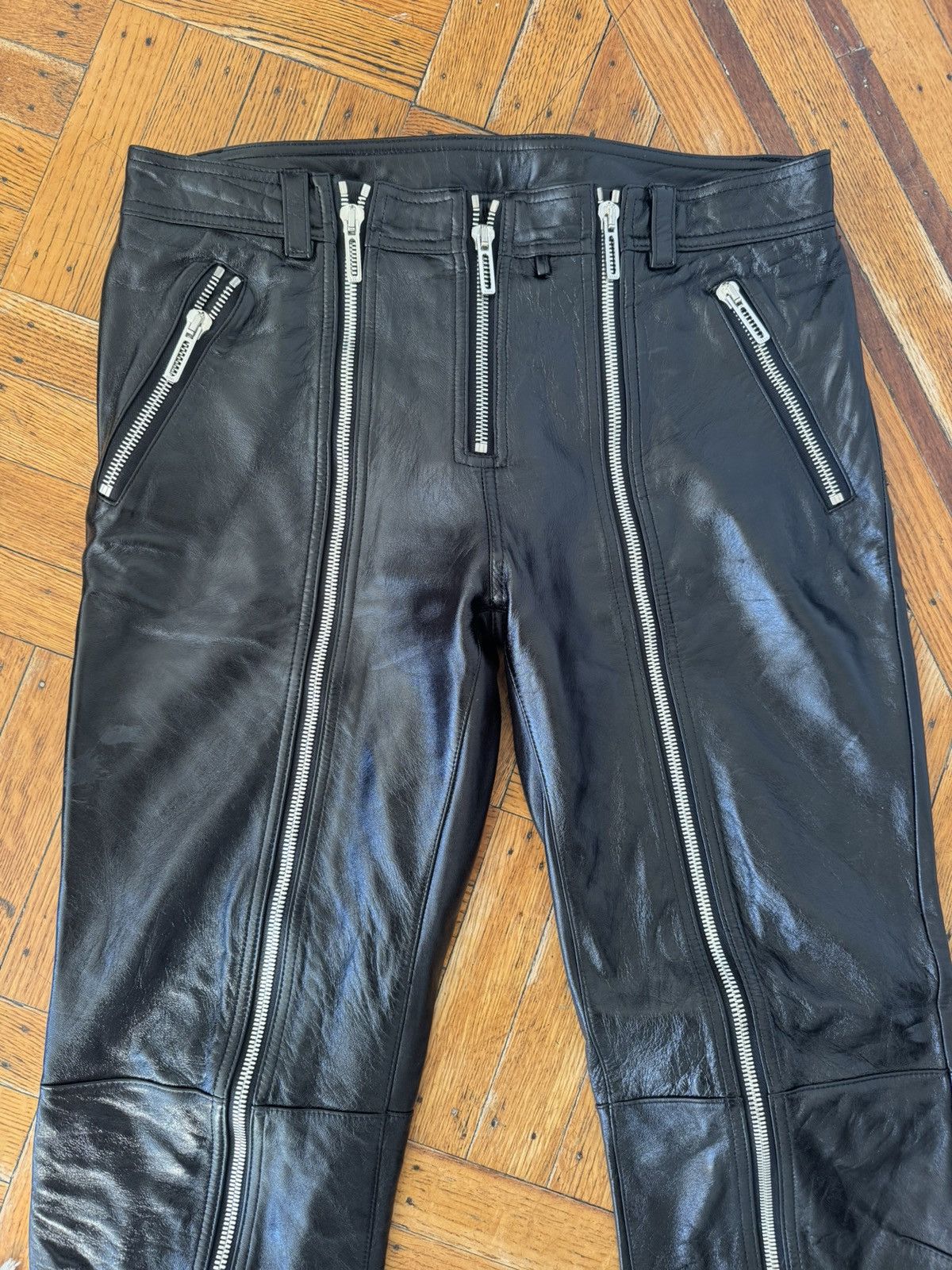 032c Black leather trousers with frontal zipper Size US 31 - 6 Thumbnail
