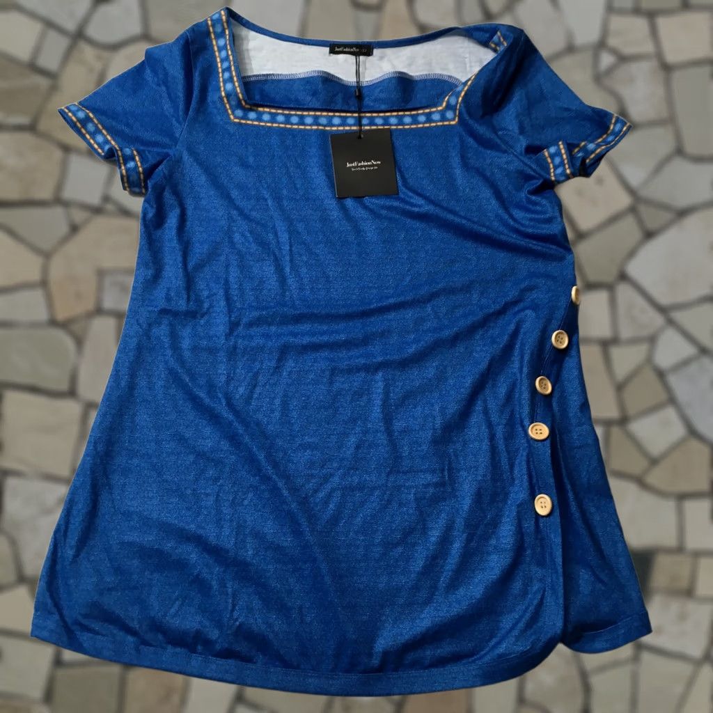 Fashion Nova Just Fashion Now Top Womens large bohemian Short Sleeve blue Size L / US 10 / IT 46 - 1 Thumbnail
