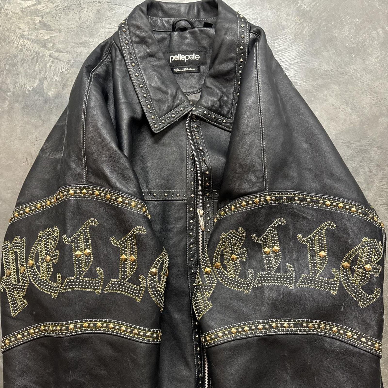 Pelle Pelle × Vintage Vintage Pelle Pelle Marc Buchanan Studded Rap Leather Jacket Size US XXL / EU 58 / 5 - 5 Thumbnail