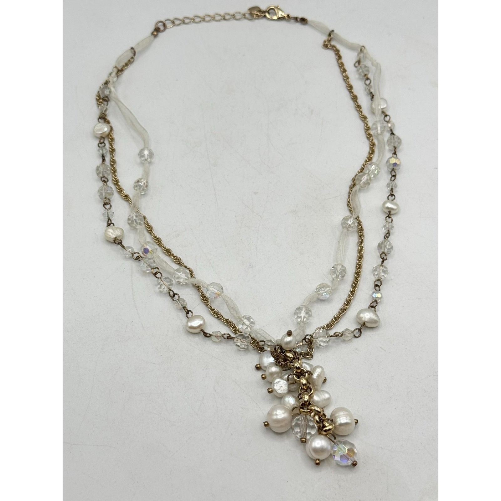 Vintage Vintage Crystal Pearl beaded drop dangle necklace Size ONE SIZE - 3 Thumbnail