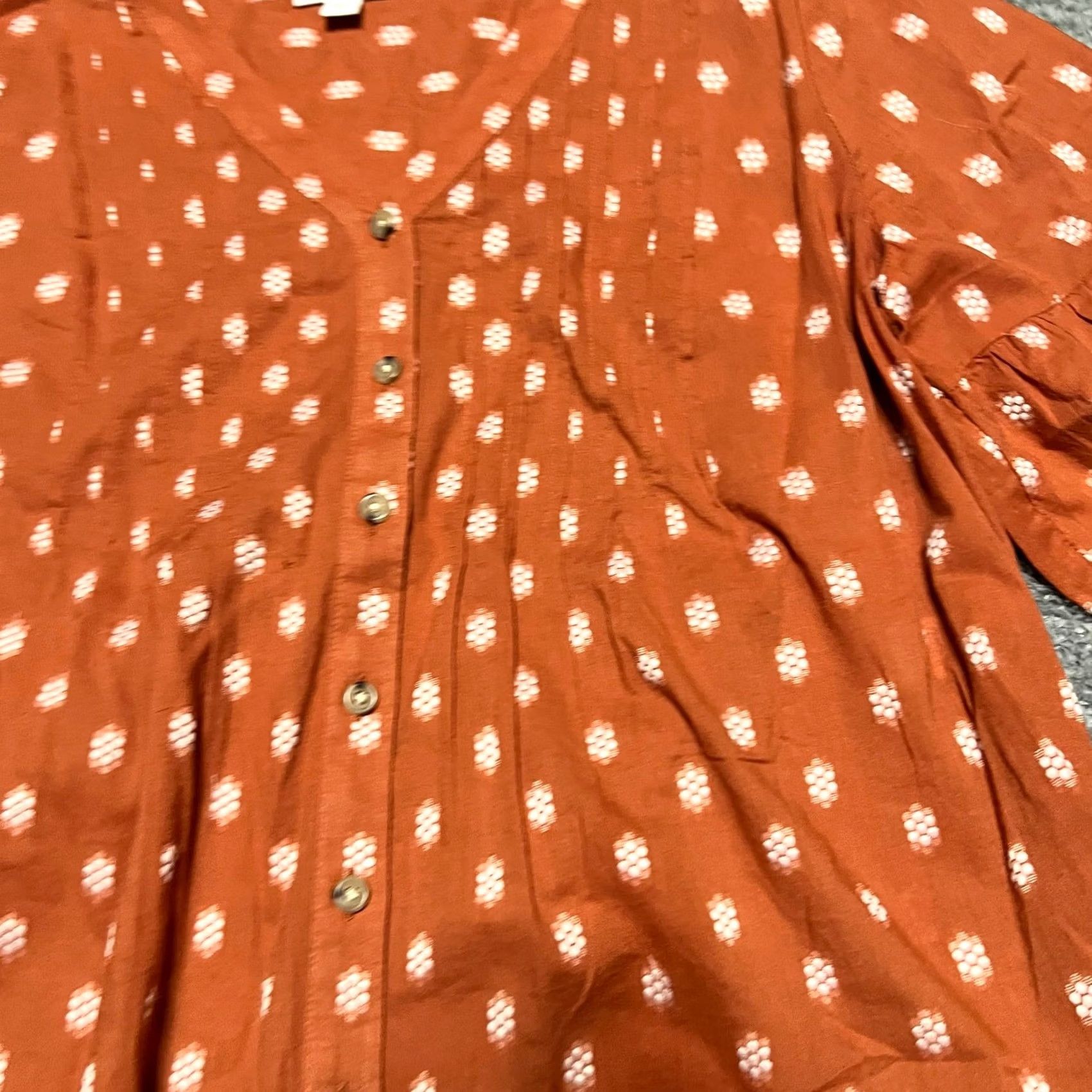 J. Jill J. Jill Shirt Womens Medium Peasant Top Orange Patterned Button India Blouse M Women Size M / US 6-8 / IT 42-44 - 3 Thumbnail
