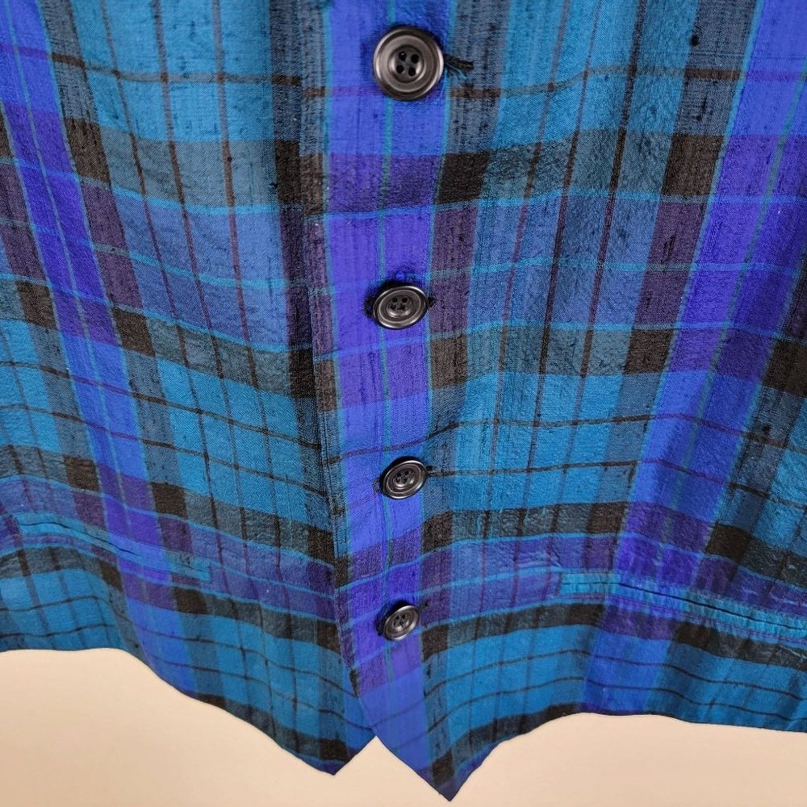 Vintage Le Collezioni Structure Plaid Silk Vest size L Blue Italy Size 40R - 5 Thumbnail