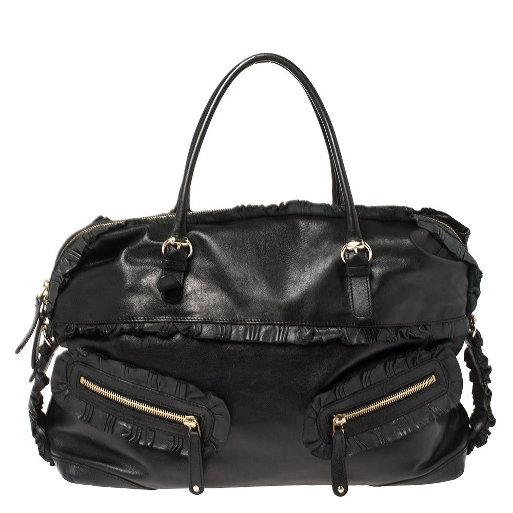 image of Gucci Black Leather Sabrina Medium Boston Bag, Women's