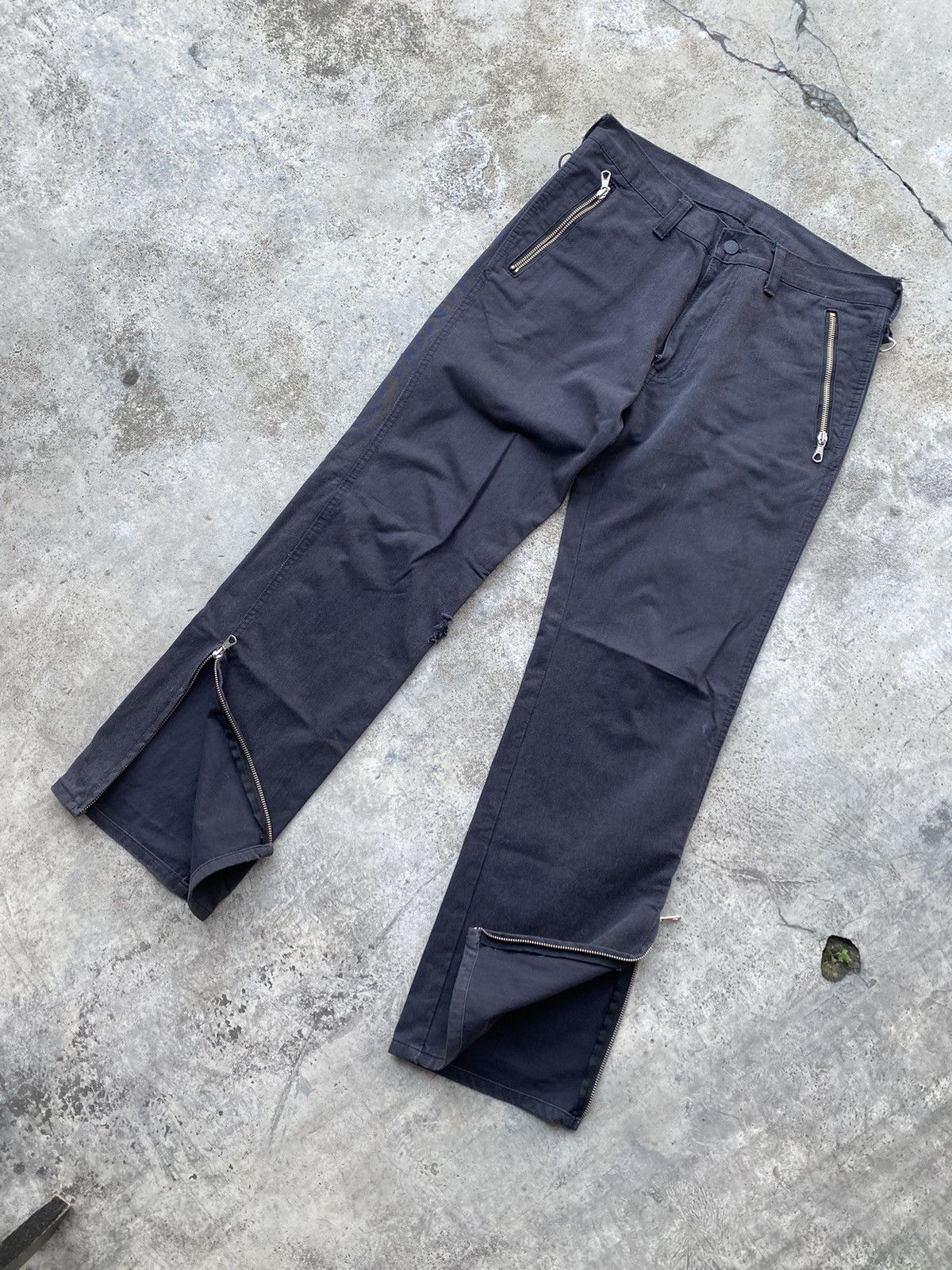 Japanese Brand Open Leg Multi Zipper Flare Pants (7 riri zipp) Size US 30 / EU 46 - 1 Thumbnail