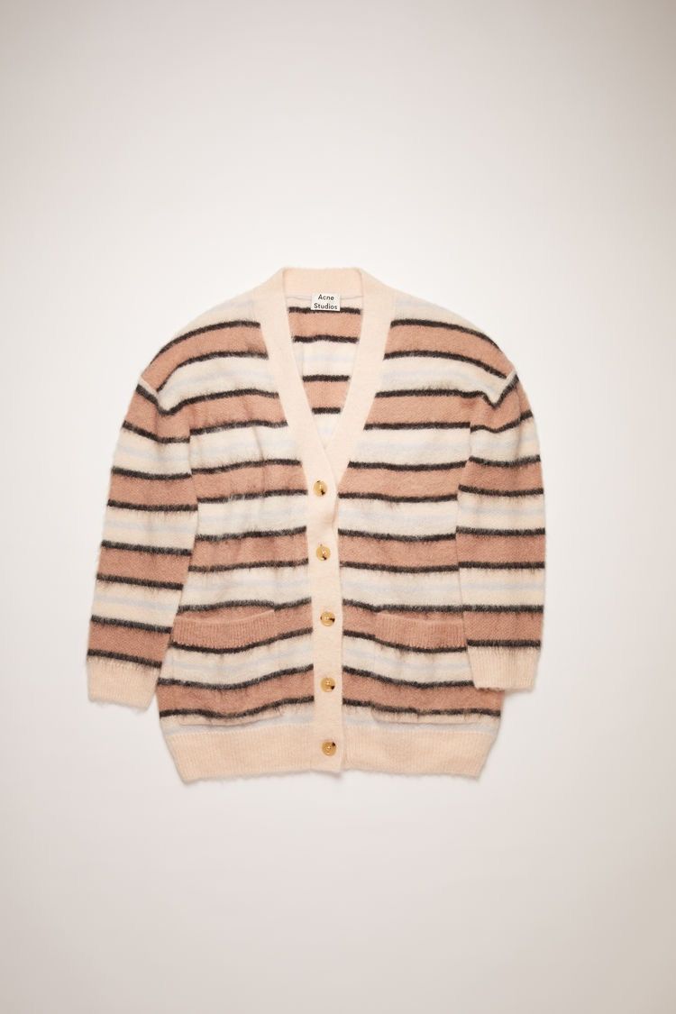 image of Acne Studios Keda Fluffy Alpaca Cardigan Sweater Striped in Brown, Women's (Size Small)