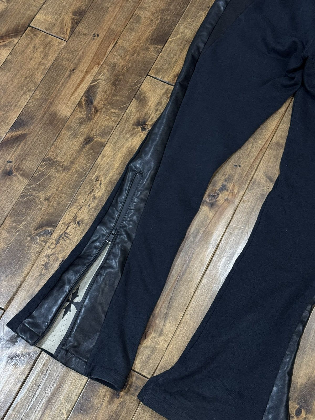 Vie + Riche Paris Vie+Riche Onyx Mixed-Media Flared Track Pants Black Leather Size US 32 / EU 48 - 8 Thumbnail