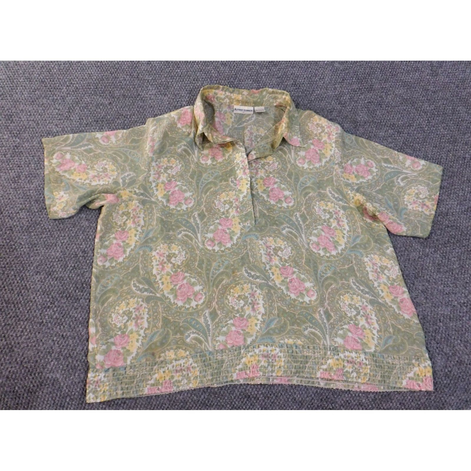 Vintage Alfred Dunner Blouse Womens Plus 20 Green Floral Geometric Short Sleeve Collared Pullover Polyester Woven Stretch Casual Shirt Size 3XL / US 20-22 - 2 Thumbnail