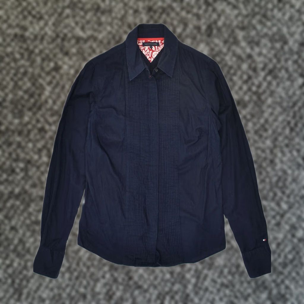 Tommy Hilfiger TOMMY HILFIGER Womens Tuxedo Shirt US 6 Medium Navy Blue Cotton Size M / US 6-8 / IT 42-44 - 1 Thumbnail