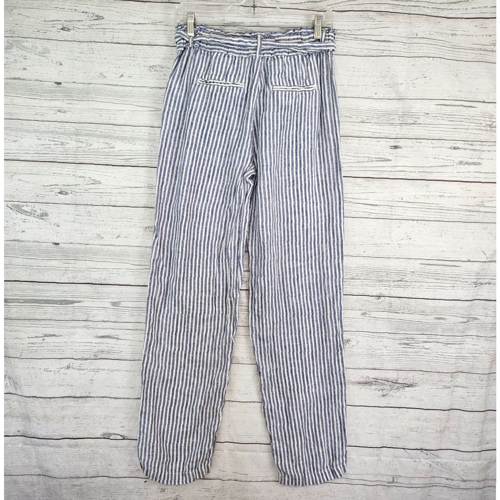 Vintage Sigrid Olsen Womens Linen Pants Pull On Striped Blue White Sz Small Casual Travel Size 28" / US 6 / IT 42 - 3 Thumbnail