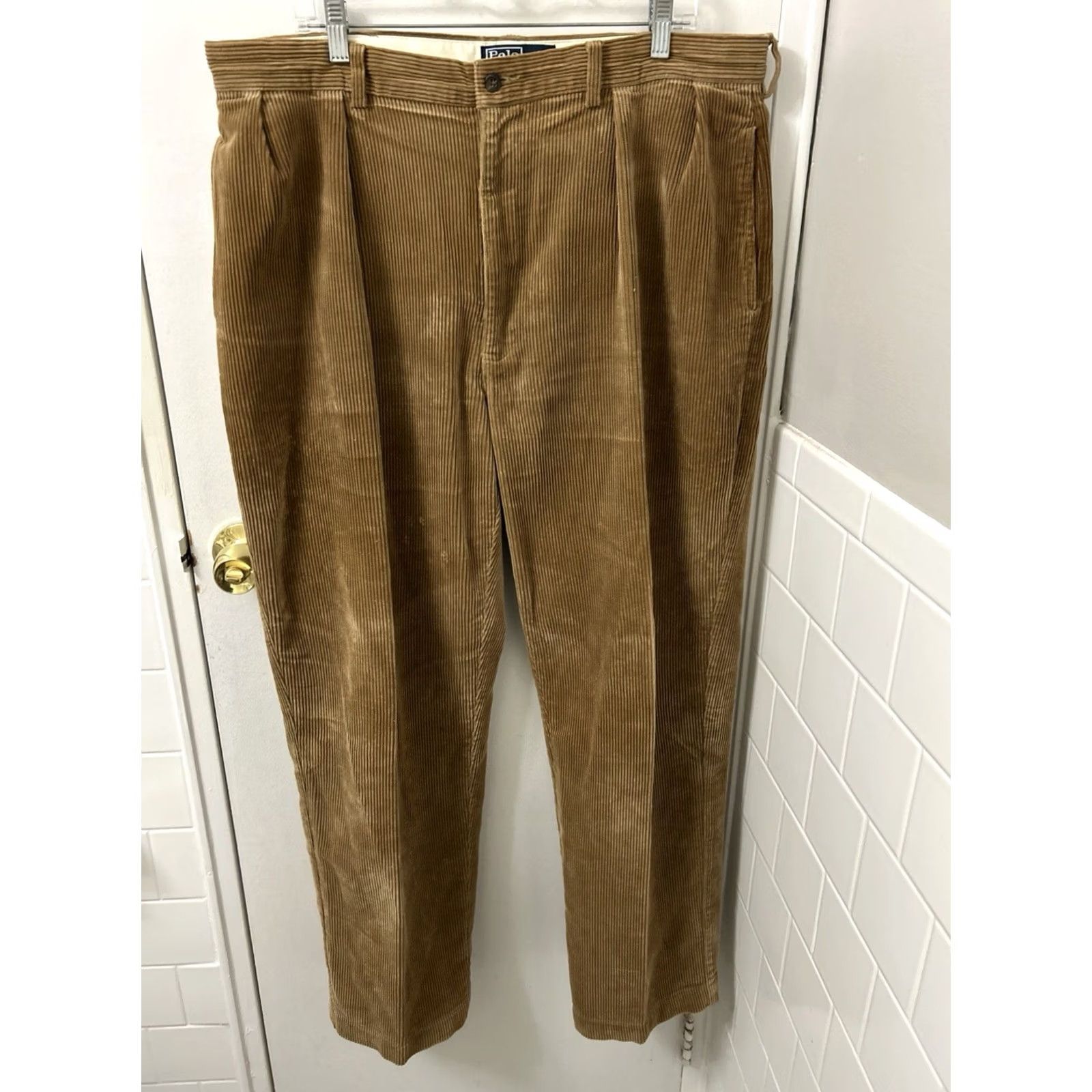 Polo Ralph Lauren VTG Polo Ralph Lauren Andrew Pants Mens 40x32 Tan Corduroy Pleated Zipper Button Trousers Wool? Size US L / EU 52-54 / 3 - 2 Thumbnail