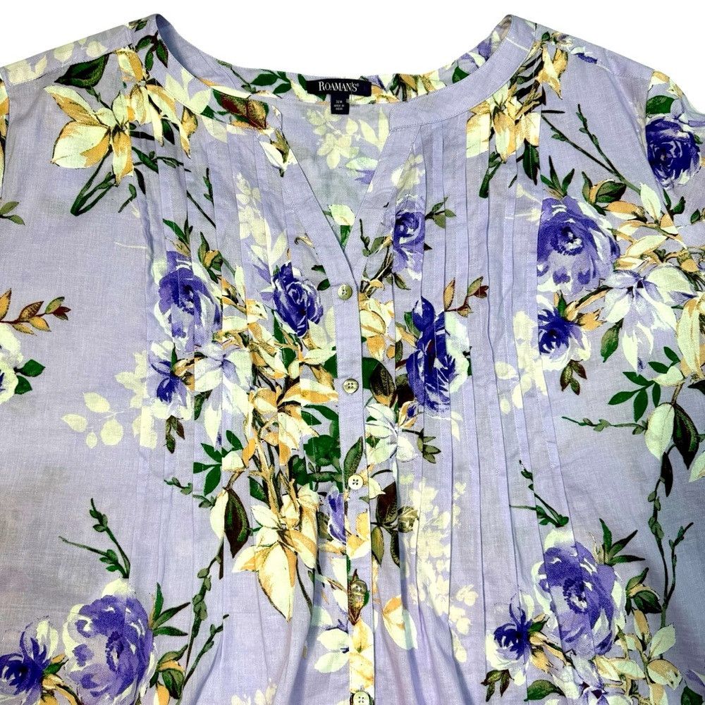 Other New Roaman's Lilac Floral Long Roll Up Sleeve Cotton Big Sh Size 4XL / US 24-26 - 4 Thumbnail