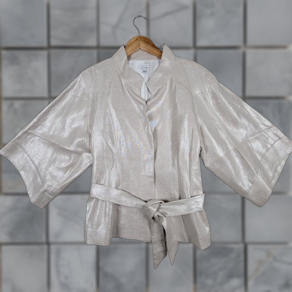Vintage Semantiks Jacket Cream Gold Metallic Linen Belted Coat Size M Size M / US 6-8 / IT 42-44 - 1 Thumbnail