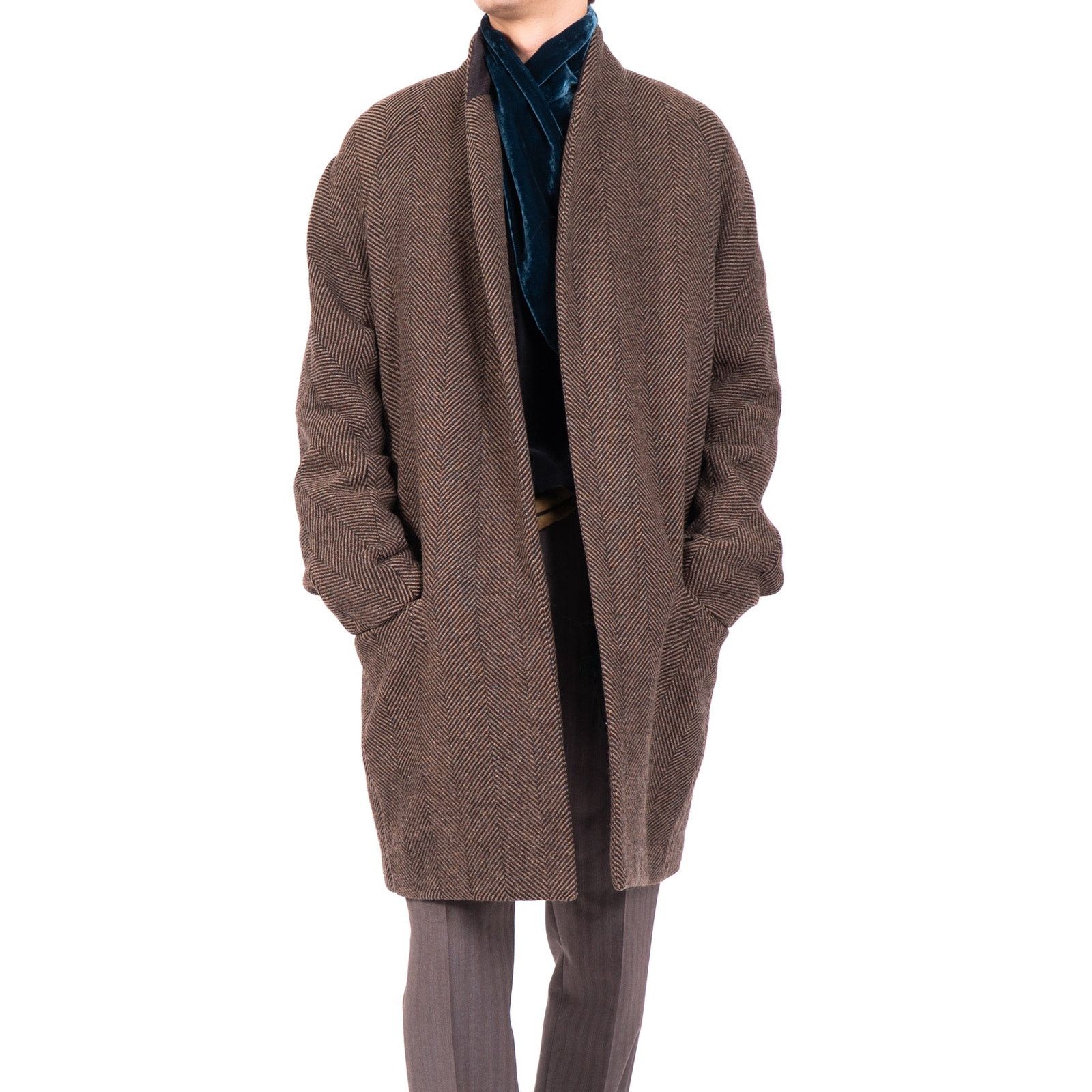 Haider Ackermann FW14 Oversized Coat in Brown Chevron Wool Size US S / EU 44-46 / 1 - 1 Thumbnail