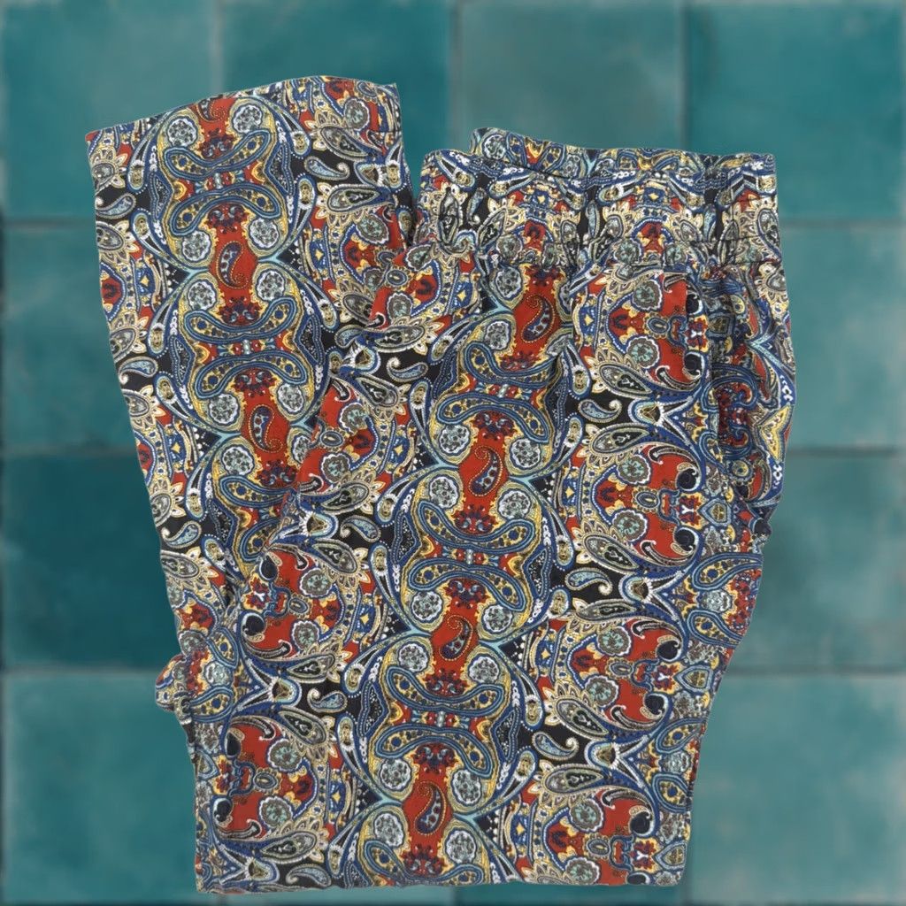 Vintage Kaktus Womens Paisley Print Rayon Pants Elastic Waist Boho Red Blue Size L Size 36" / US 14 / IT 50 - 1 Thumbnail