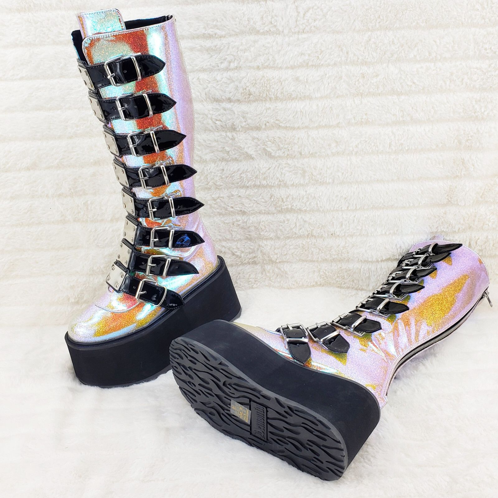 Demonia Cult DEMONIA Damned 318 Multi Strap 3.5" Platform Cyber Punk Knee Size US 6 / IT 36 - 8 Thumbnail