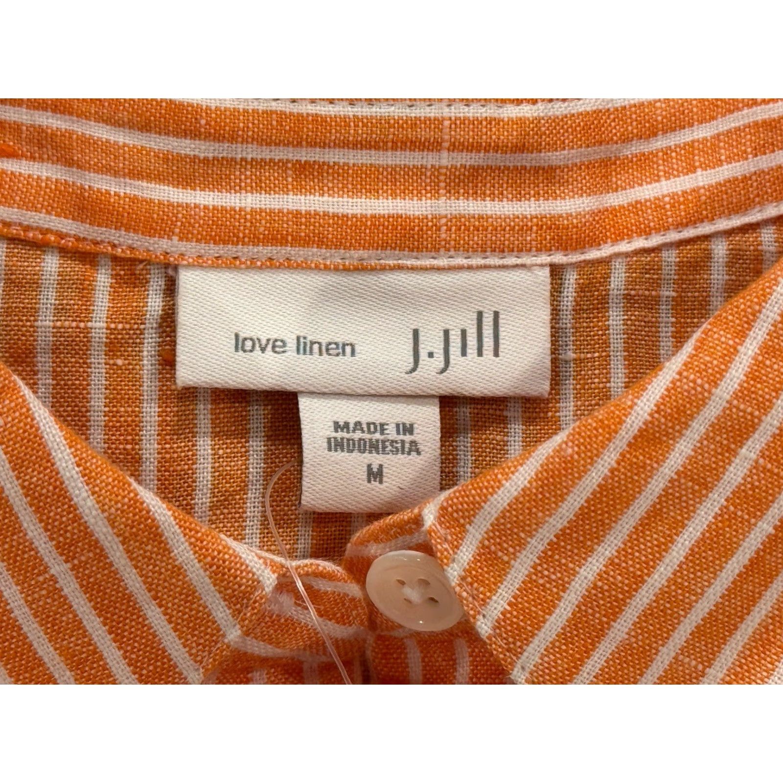 J. Jill J. Jill Shirt Women M Orange Linen Striped Button-Up Long Sleeve Collared Beach Preppy Coastal Womens Size M / US 6-8 / IT 42-44 - 4 Thumbnail