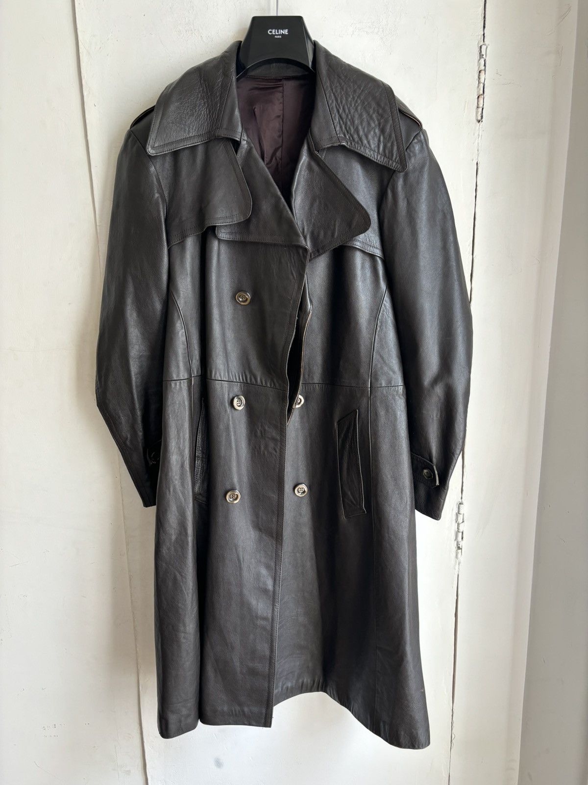 Vintage Vintage 70s Leather Western Double Breasted Trench Coat Size US M / EU 48-50 / 2 - 6 Thumbnail