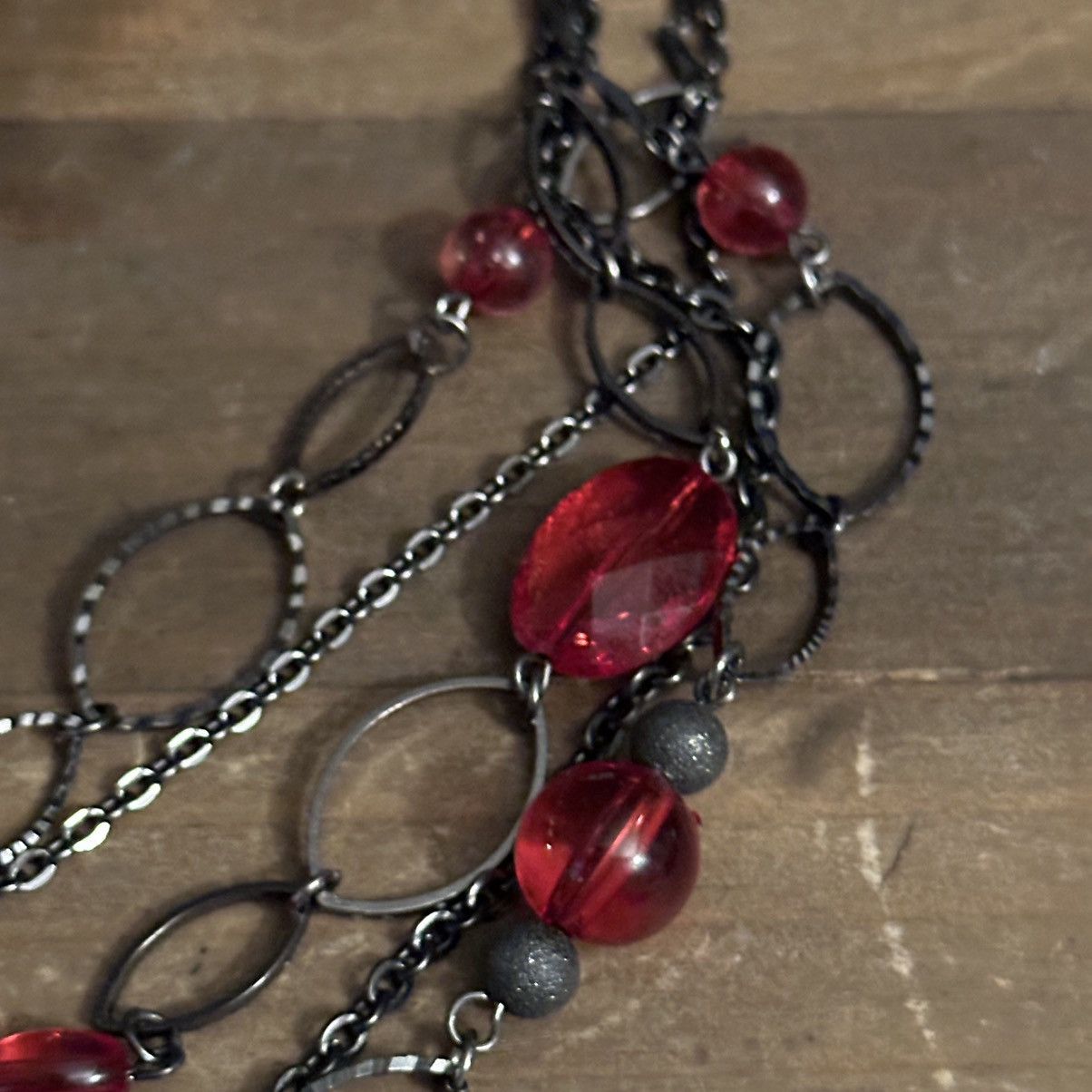 Other Layered multi strand gunmetal and red beads necklace Size ONE SIZE - 3 Thumbnail