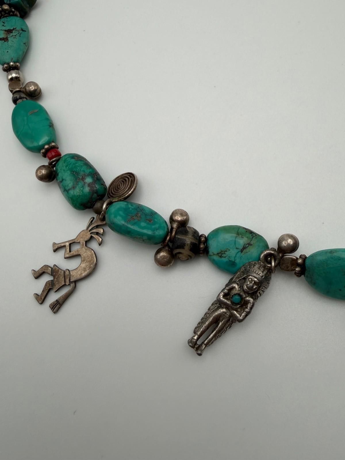 The Unbranded Brand Navajo-Style Turquoise & Sterling Charm Necklace Size ONE SIZE - 4 Thumbnail