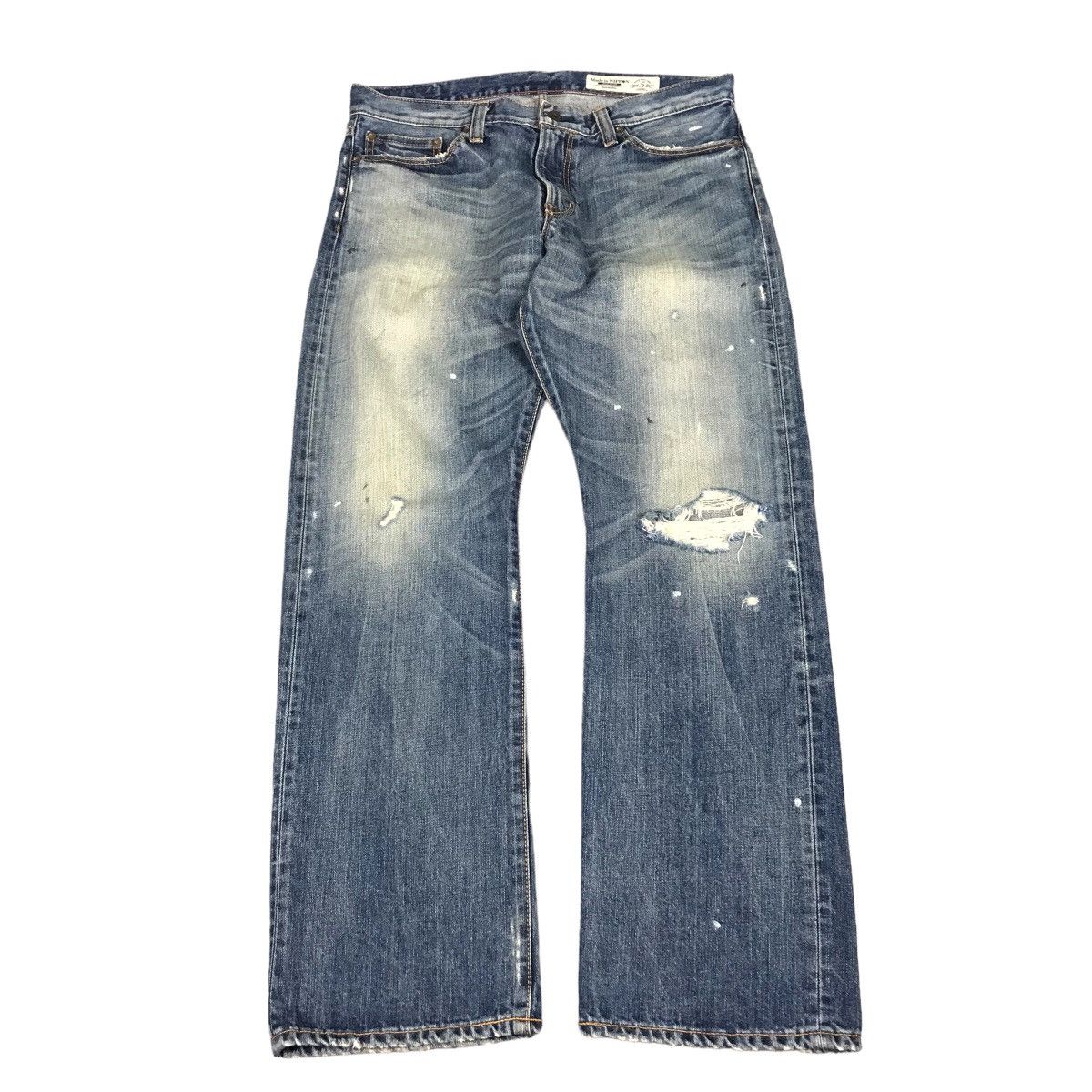 image of Distressed Denim Ripped Distressed Back Number Denim Pants, Men's (Size 34)