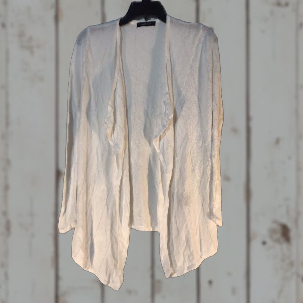 Vintage Vintage August Silk Women's Cardigan XL White Metallic Stripes Knit Casual Business Sweater Size XL / US 12-14 / IT 48-50 - 1 Thumbnail