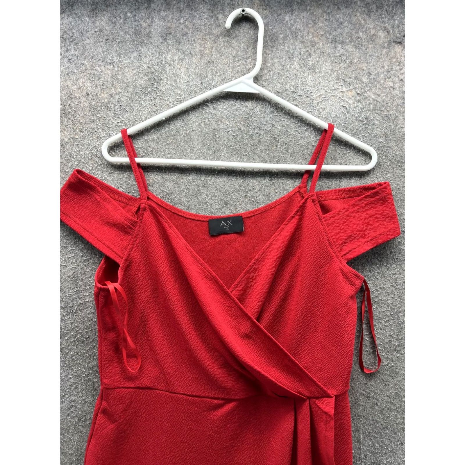 Vintage AX Paris Dress Womens 16 Red Off Shoulder Wrap Bodycon Short Party Cocktail Dress Size 38" / US 16 / IT 52 - 7 Thumbnail