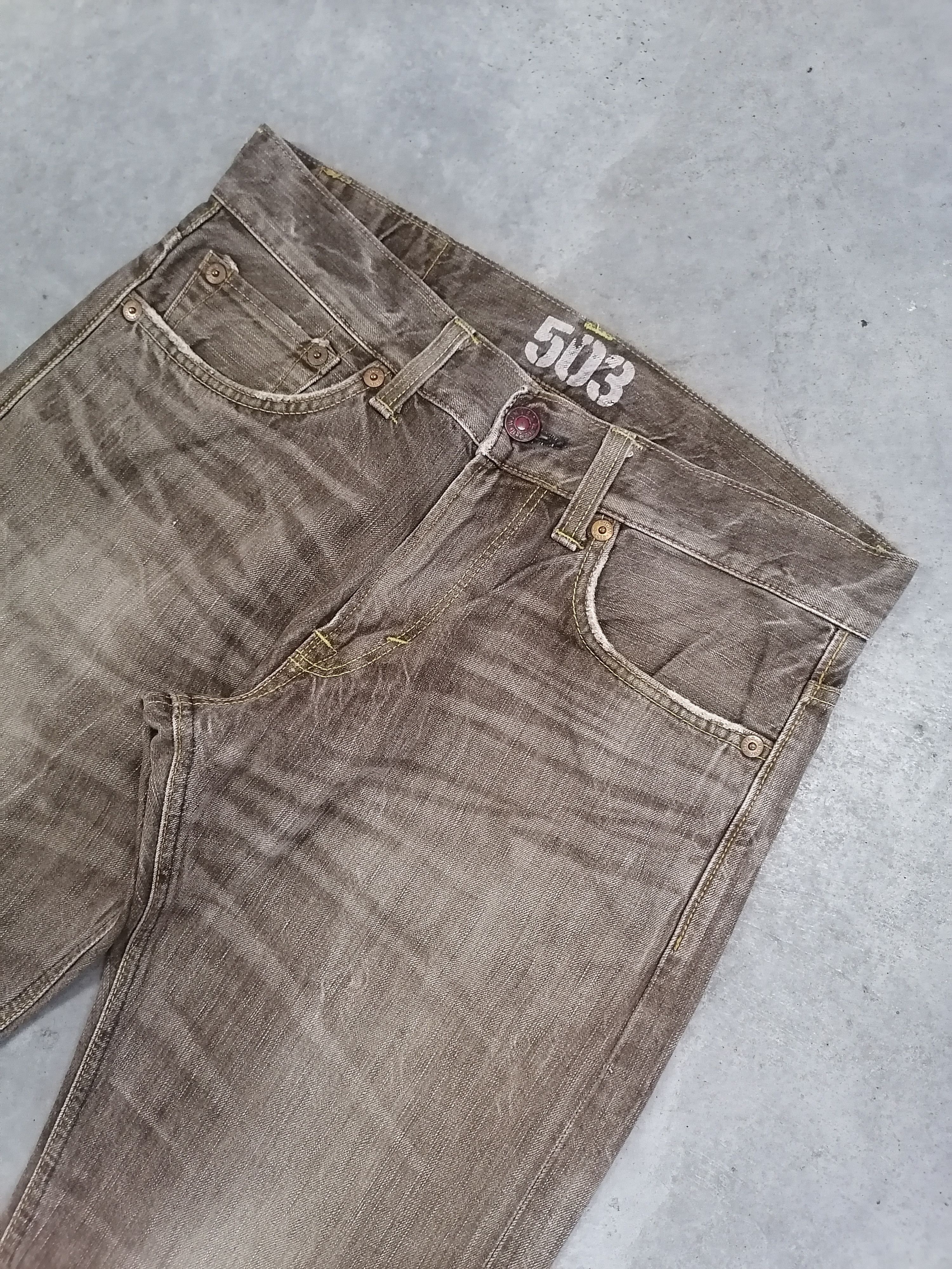 14th Addiction × Japanese Brand Edwin 503 Brown Claw Mark Distressed Denim Pants Size US 34 / EU 50 - 4 Thumbnail