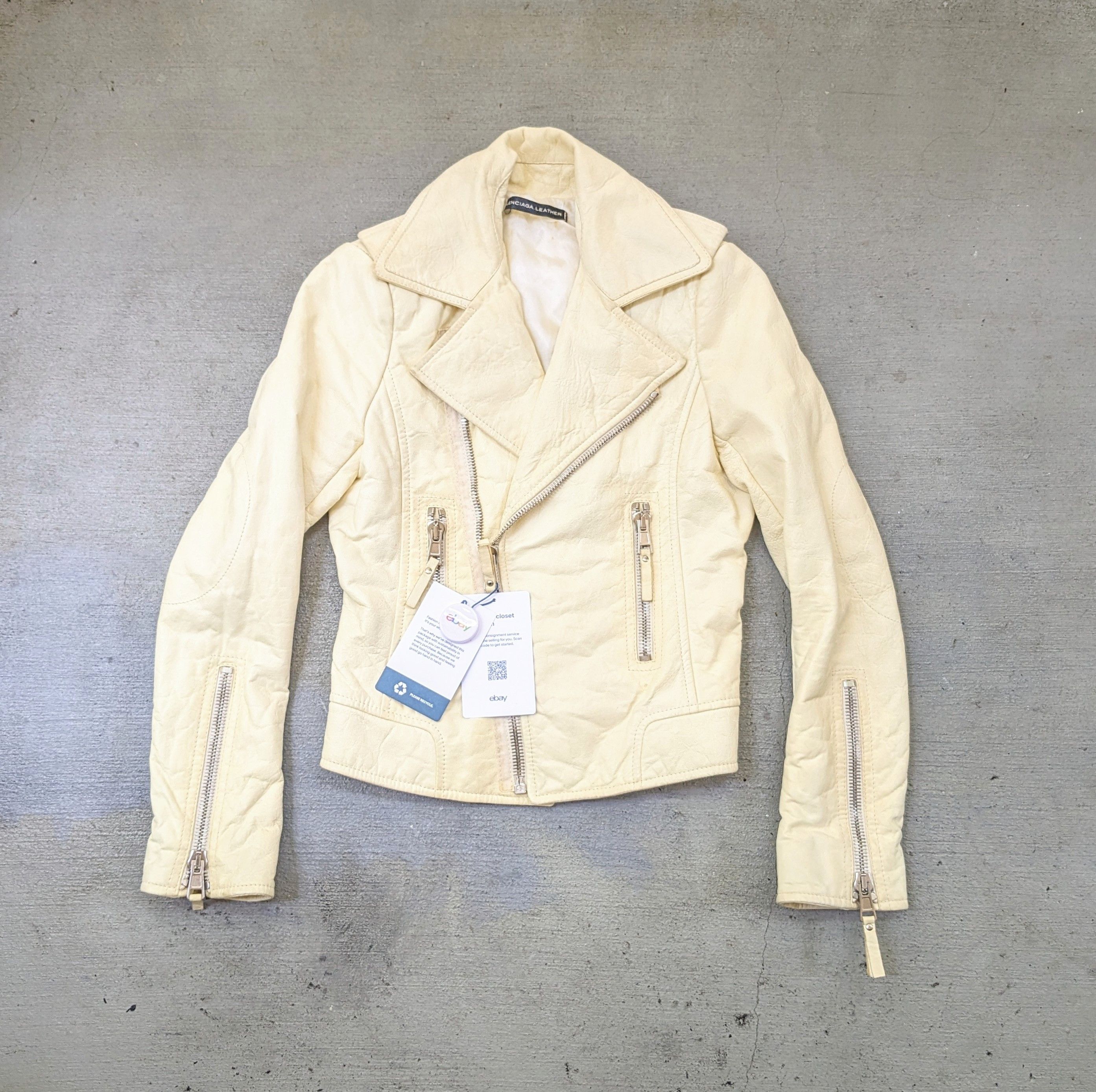 Balenciaga Women's Balenciaga Leather Moto Jacket White 38 Lambskin Size XS / US 0-2 / IT 36-38 - 1 Thumbnail