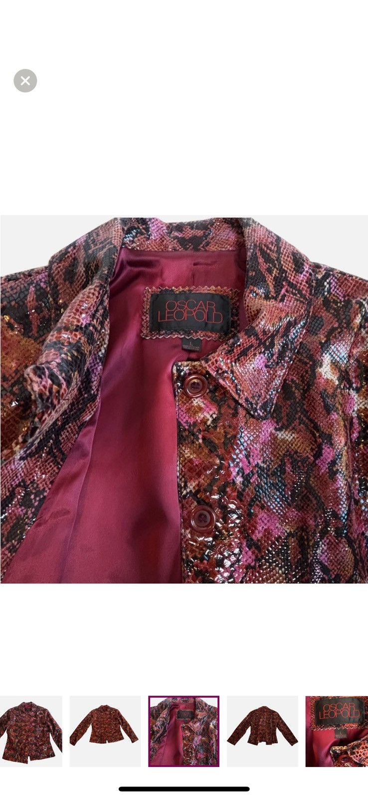 Other VTG Brown Pink Black Python Leather Look Lambskin Jacket Size L / US 10 / IT 46 - 4 Thumbnail