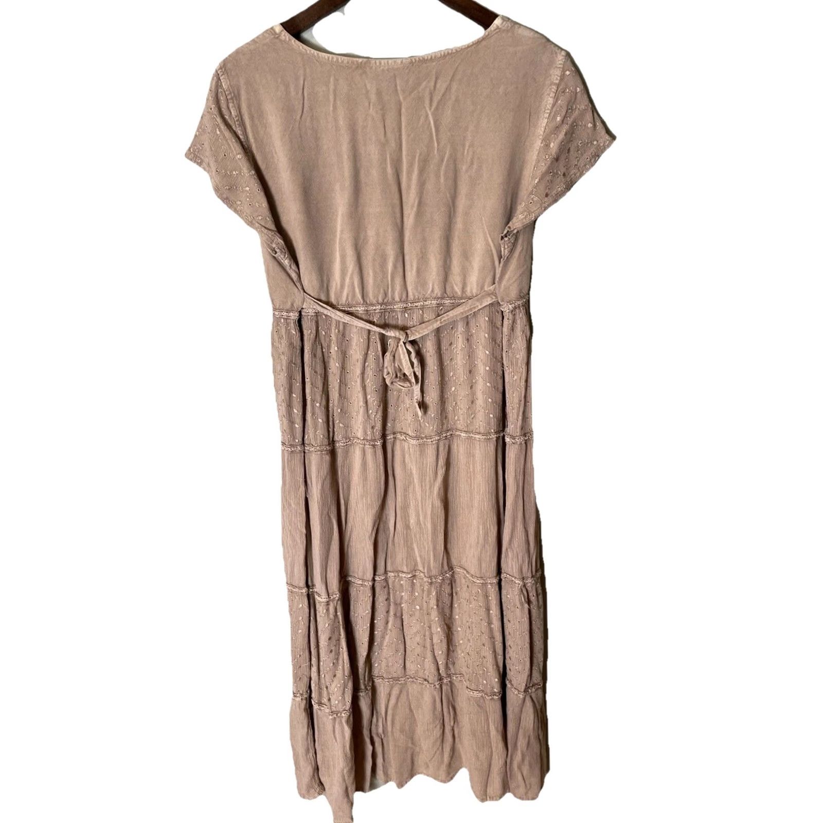Vintage VINTAGE Lola P. Maxi Dress Shirt Dress XL Beige Beaded Sequin Eyelet Freestyle Fairy Y2K Bohemian Grunge Summer Spring Fall Size XL / US 12-14 / IT 48-50 - 4 Thumbnail