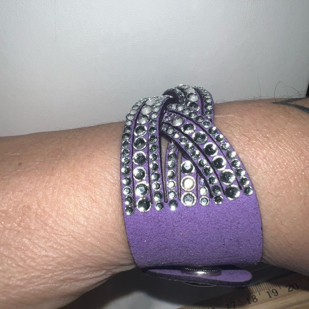 Other Purple Suede and Rhinestone Braided Bling Bracelet Size ONE SIZE - 3 Thumbnail