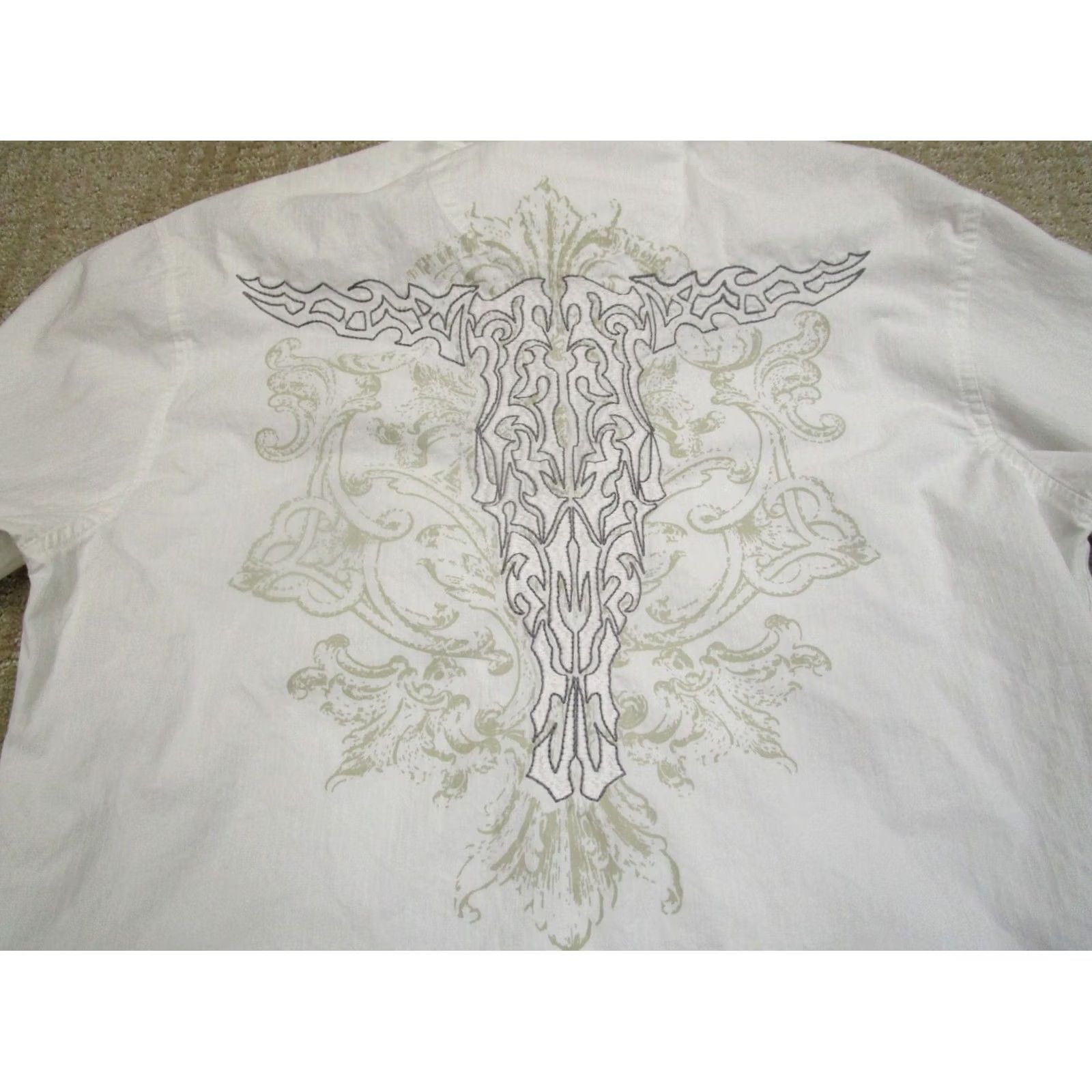 Wrangler Wrangler Rock 47 Shirt Men Medium White Embroidered Western Cowboy Rock 47 Theme, Button-Up, Long Sleeve, Cotton, Solid Pattern, Casual Mens Shirt Size US M / EU 48-50 / 2 - 4 Thumbnail