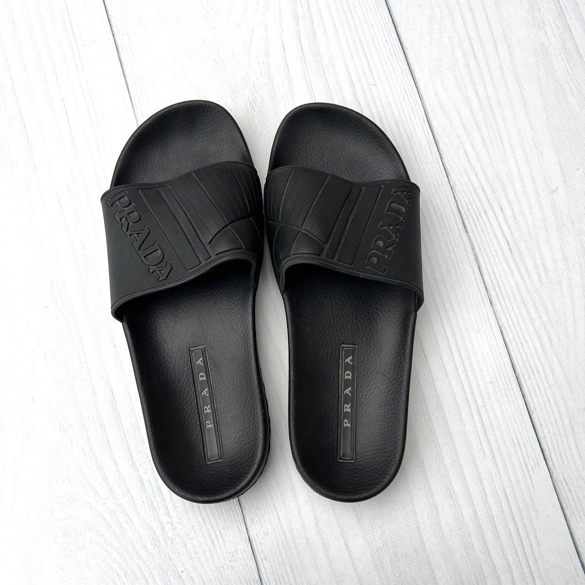 Prada Rubber Printed Logo Slides Sandals