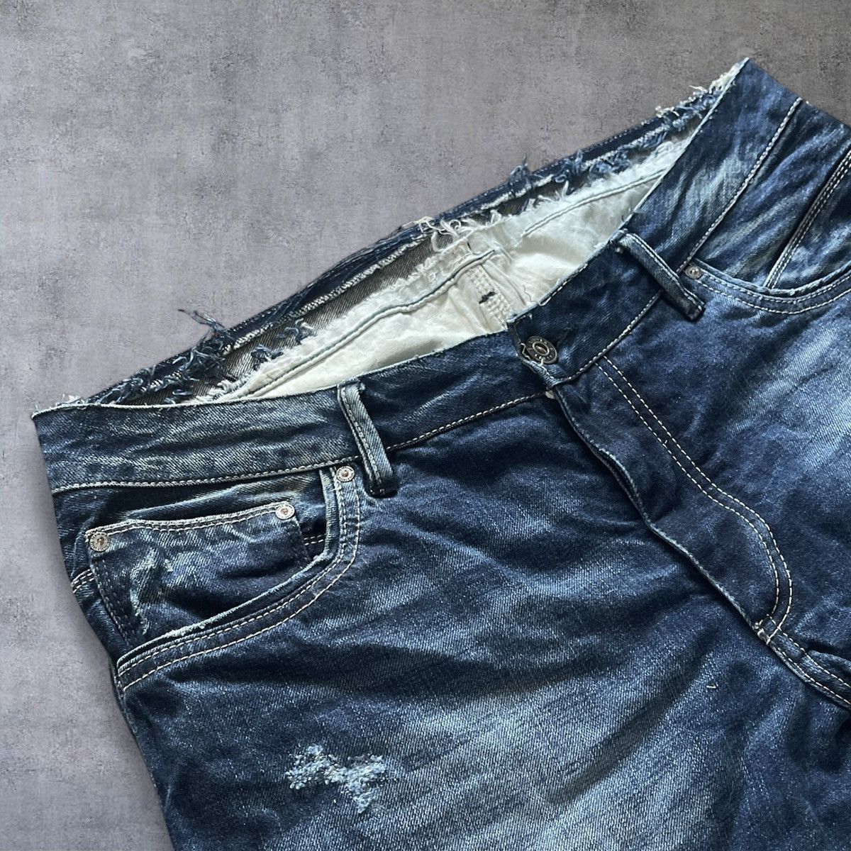 Other Dark Blue Distressed Flared Jeans Size US 36 / EU 52 - 3 Thumbnail