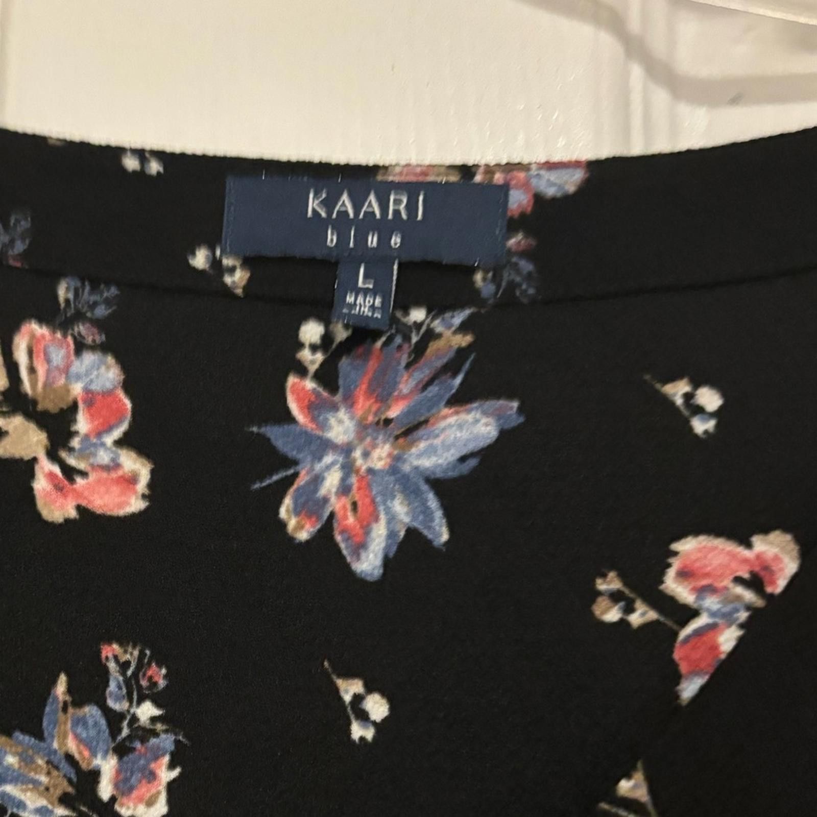 Other Kaari Blue Black Floral Blouse Size L / US 10 / IT 46 - 2 Thumbnail