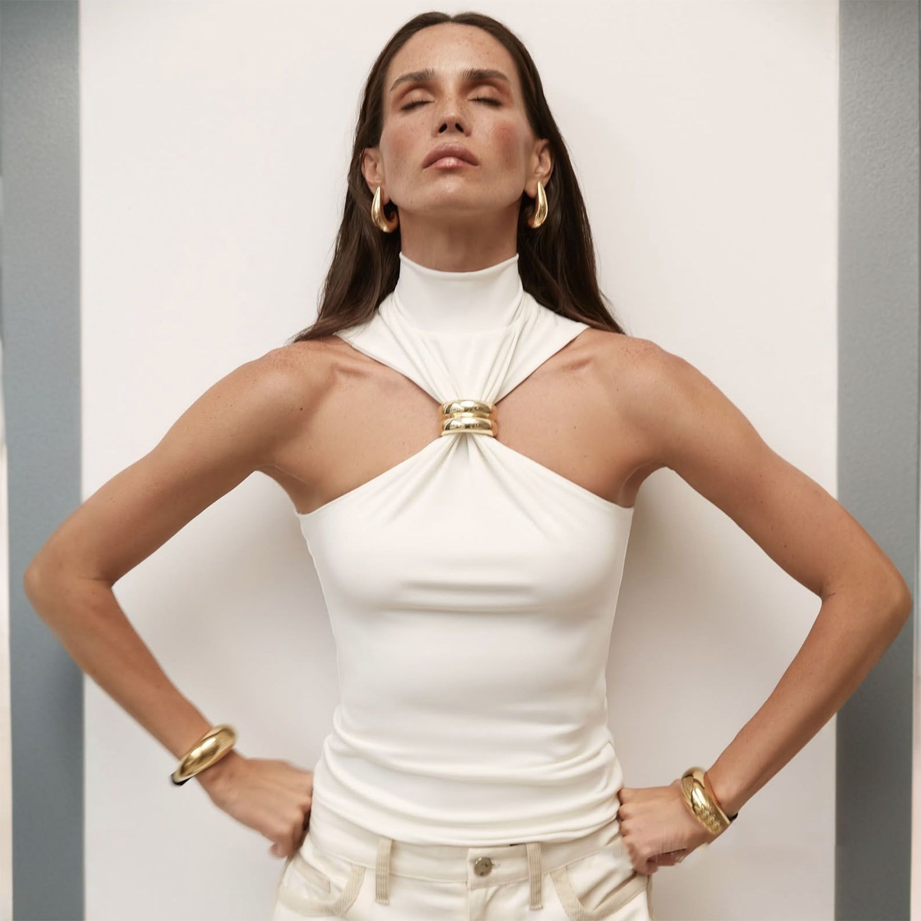 Other Gold Ring Sleeveless Cold-shoulder Stretch Top Size M / US 6-8 / IT 42-44 - 2 Thumbnail