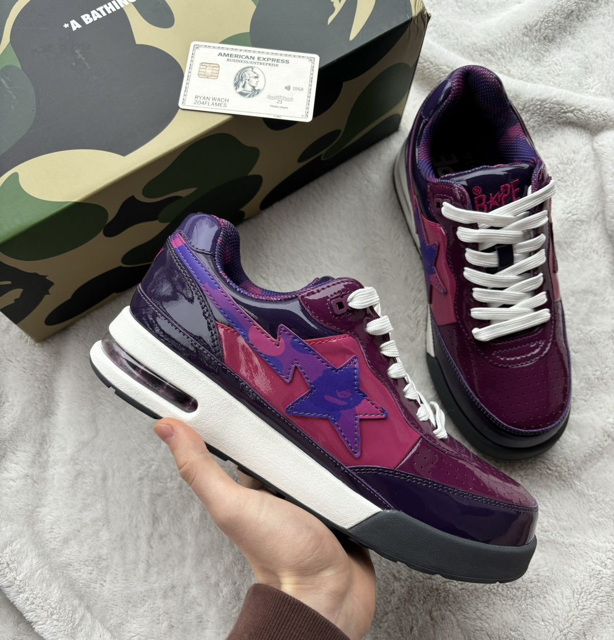 Bape Bape Road Sta Purple/Camo Patent Leather Sneakers Size US 9.5 / EU 42-43 - 2 Thumbnail