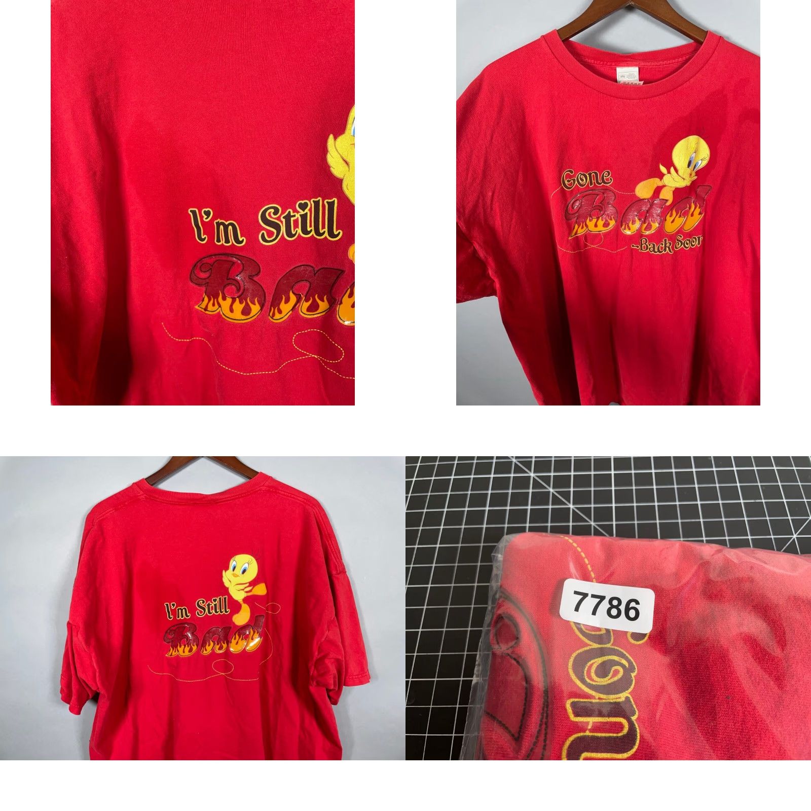 Vintage VINTAGE Looney Tunes Tweety Bird Cartoon T-Shirt Adult 3XL Red Double-Sided * Size US XXL / EU 58 / 5 - 8 Thumbnail