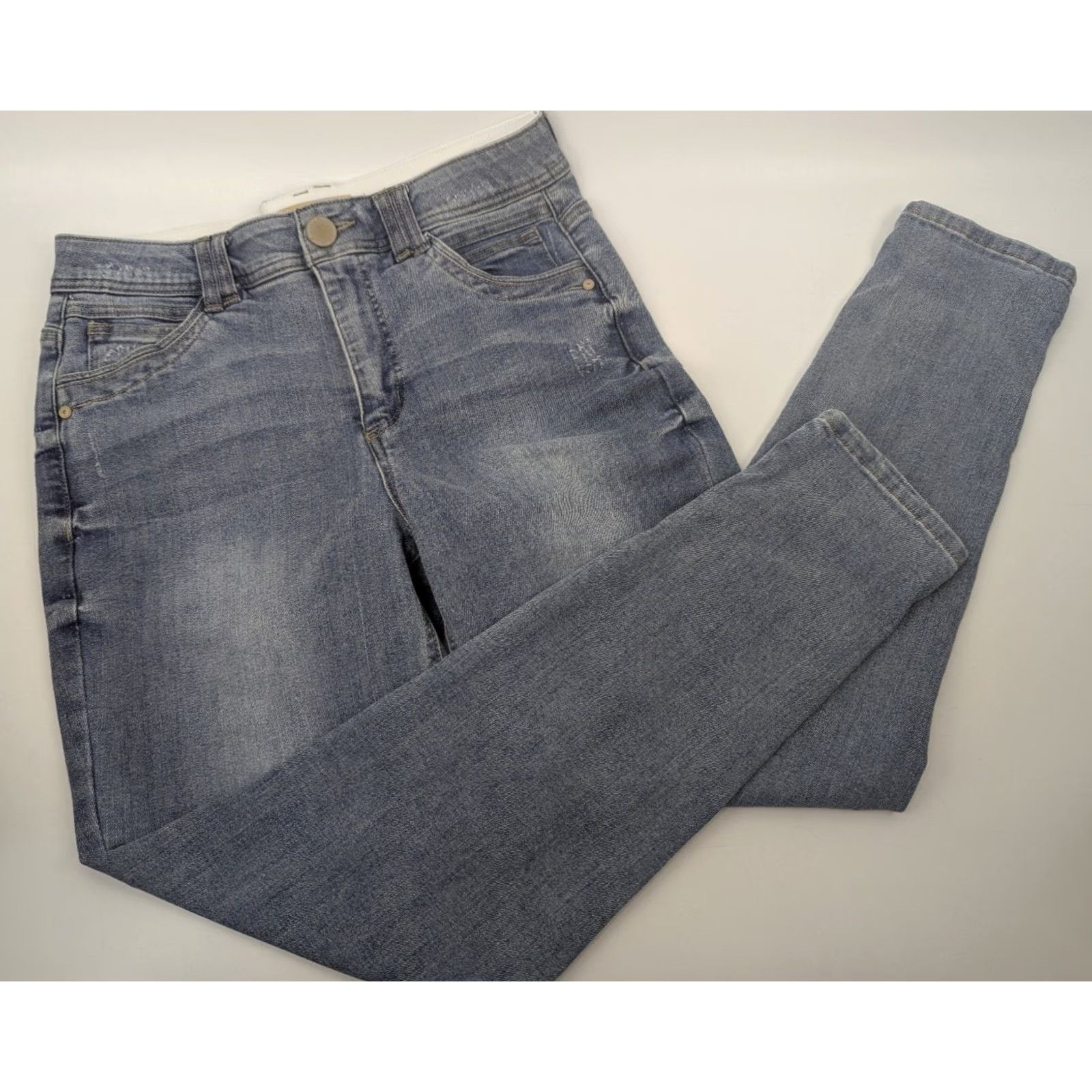Vintage Democracy Jeans Ankle 8 Womens Medium Wash Blue Pop 5-Pocket Denim AB Technology Slim Stretch Regular Waist Mid Rise Shirts? Size 30" / US 8 / IT 44 - 2 Thumbnail