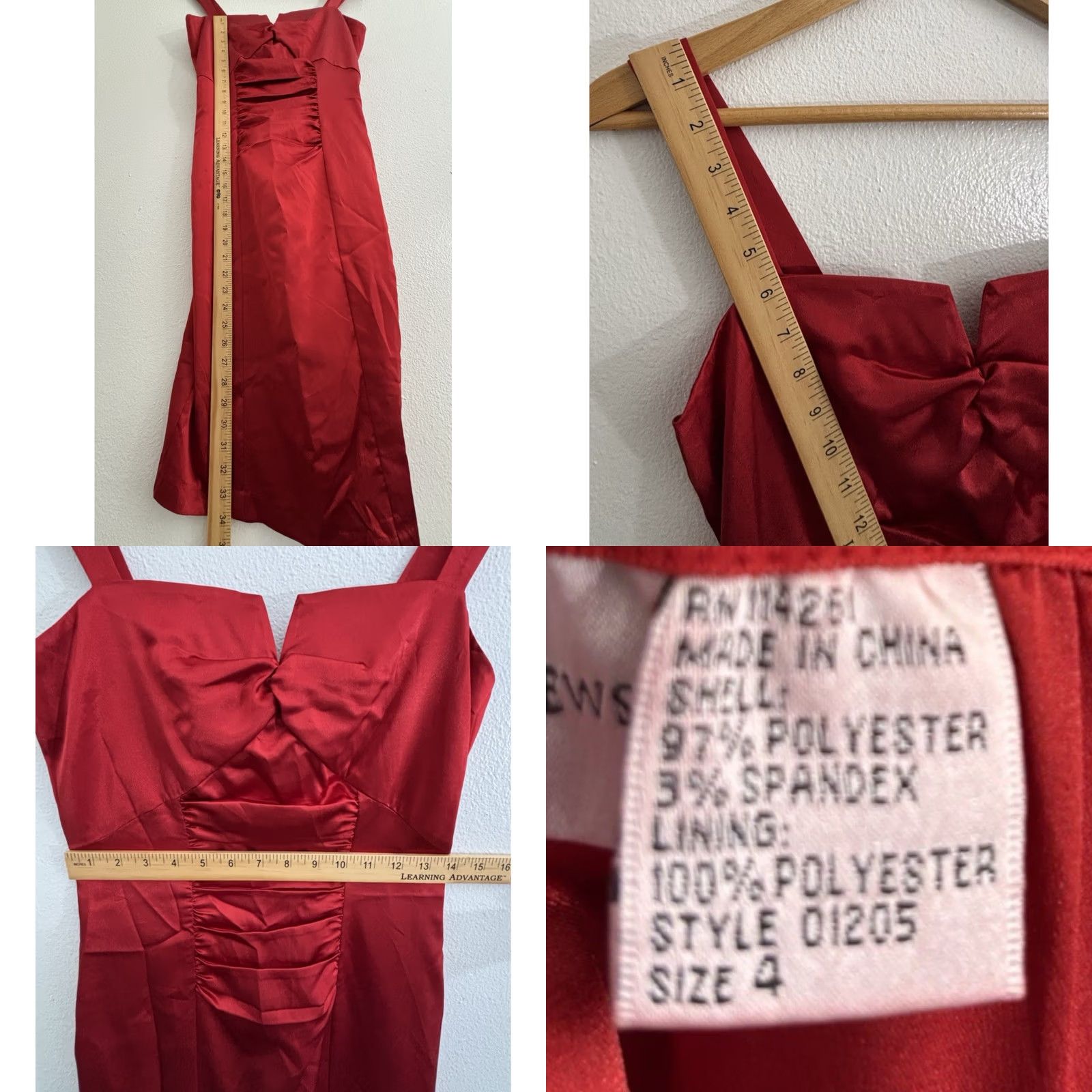 Vintage NEWPORT NEWS Red Ruched Dress Sleeveless Square Neck Knee Length Women Size 4 Size S / US 4 / IT 40 - 8 Thumbnail